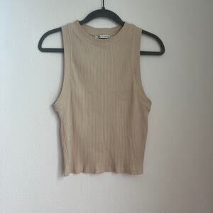 Zara Tan Ribbed Knit Tank Top M Minimalist Basic Capsule Wardrobe Neutral Earth